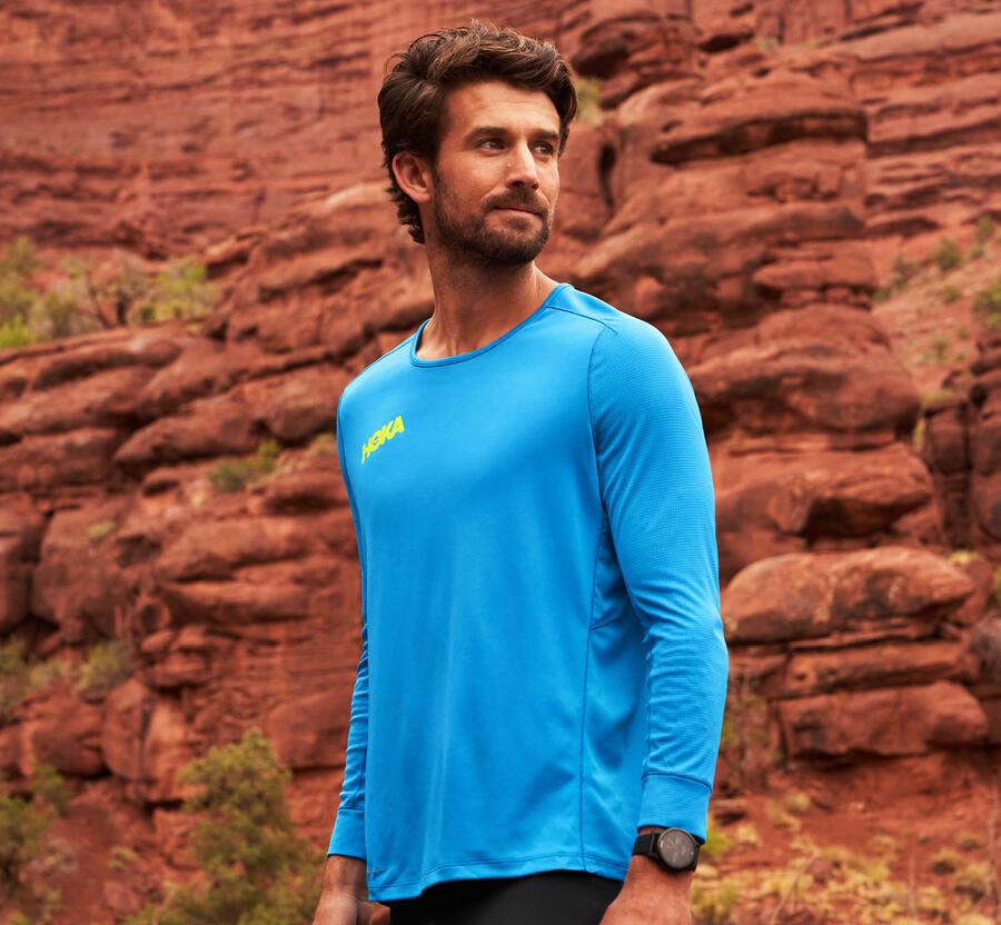 Hoka One One Top Herre - Performance 3/4 Sleeve - Blå - 954630IEB